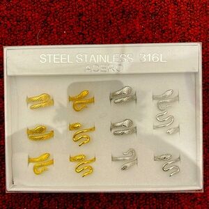 Gold and Silver Snake Rings Set